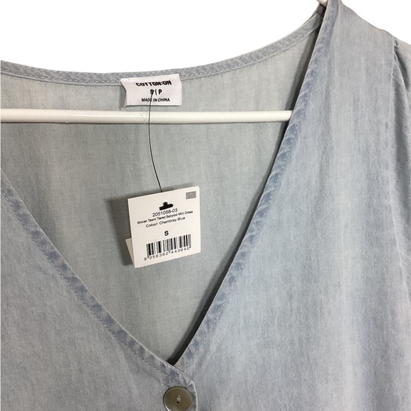 Cottonon Chambray Woven Tawni Tiered Babydoll Mini Dress Size Small Light wash - Picture 3 of 8